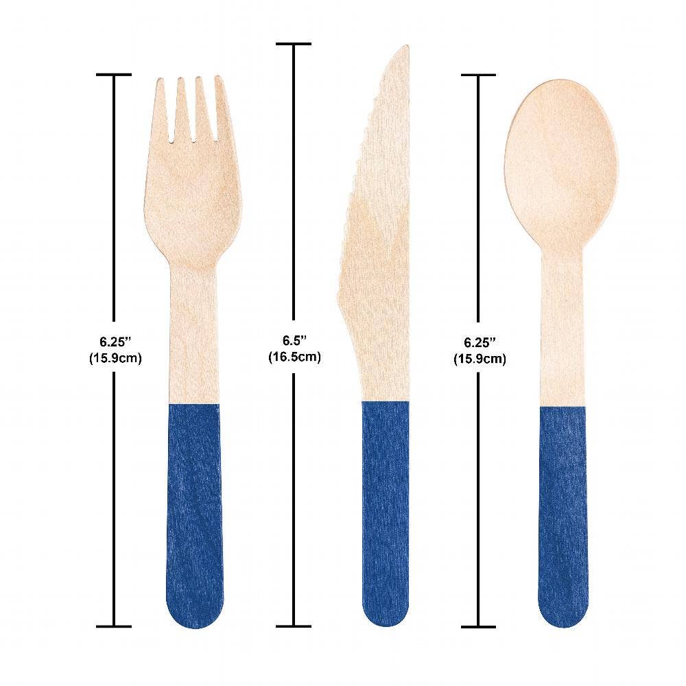 Bulk 24pc Cobalt Wooden Cutlery, Assorted (12 Pkgs per Case)