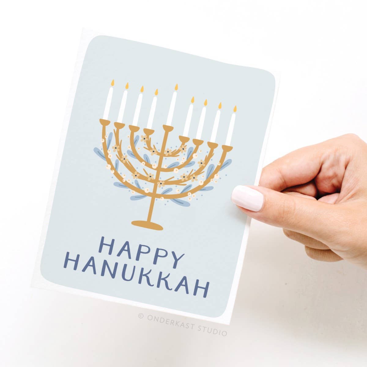 Happy Hanukkah Floral Menorah Greeting Card