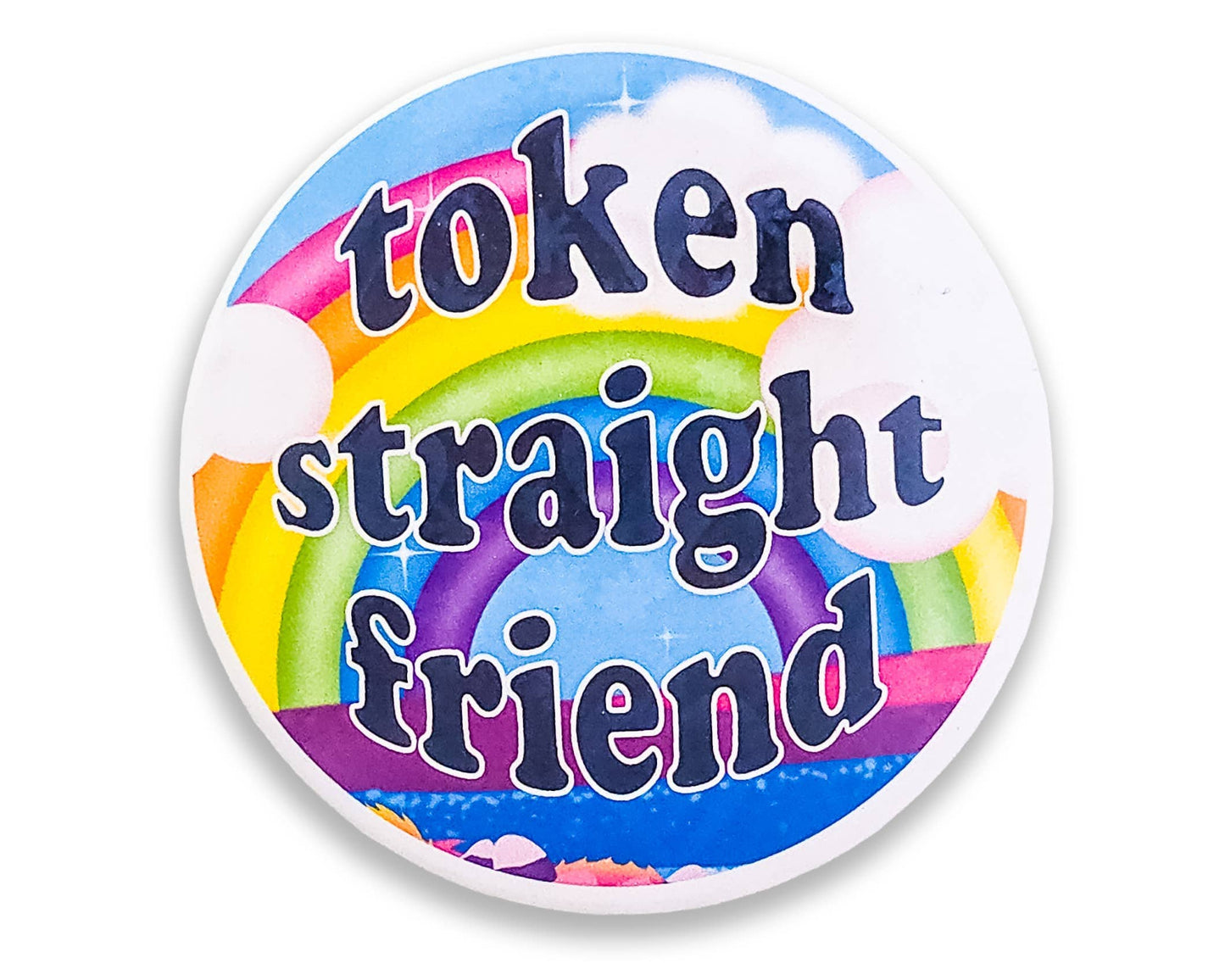Token Straight Friend Ally Holographic Pinback Button, 2.5": 1.5"
