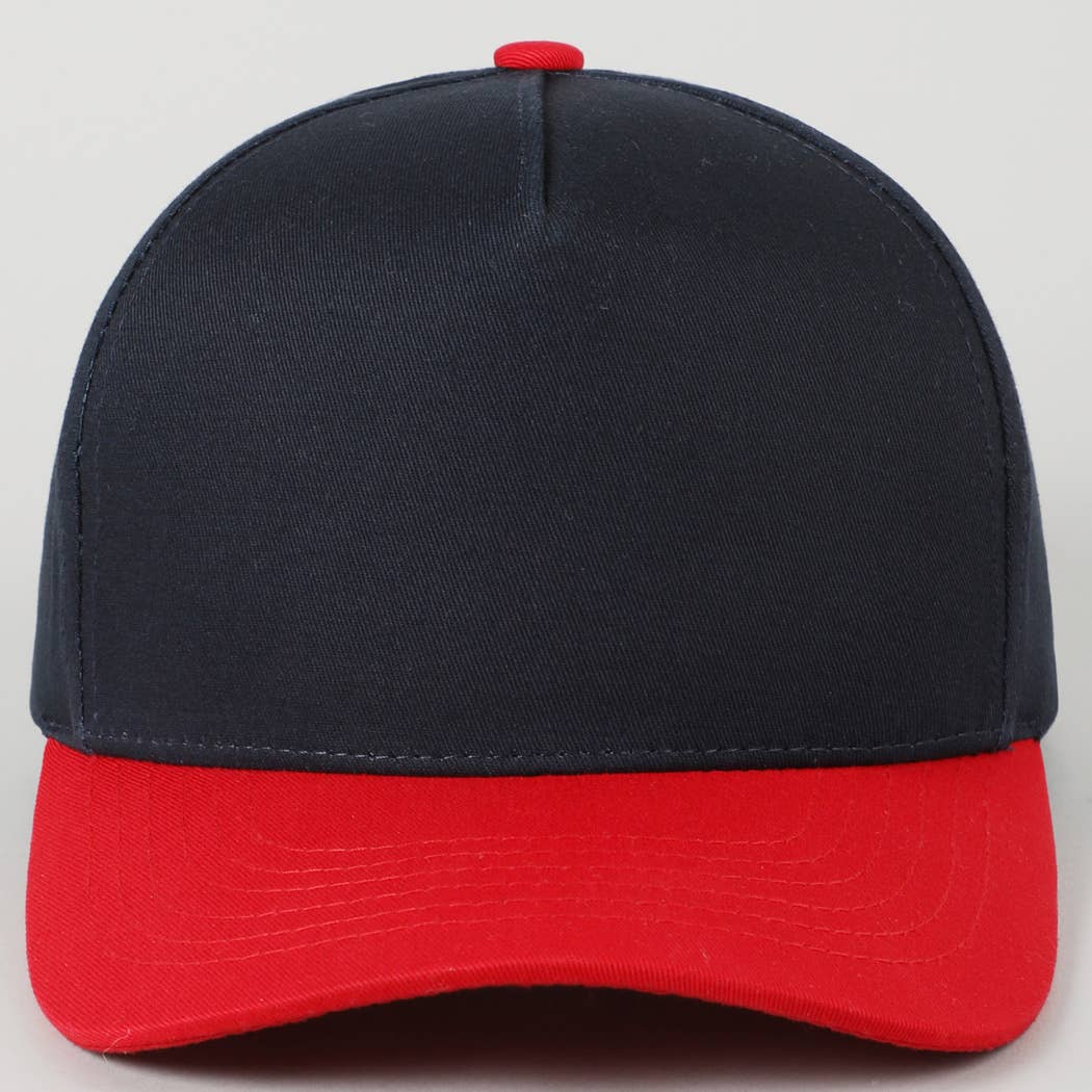 Plain Two Tone Canvas Cotton Baseball Cap : BLK / ONE SIZE
