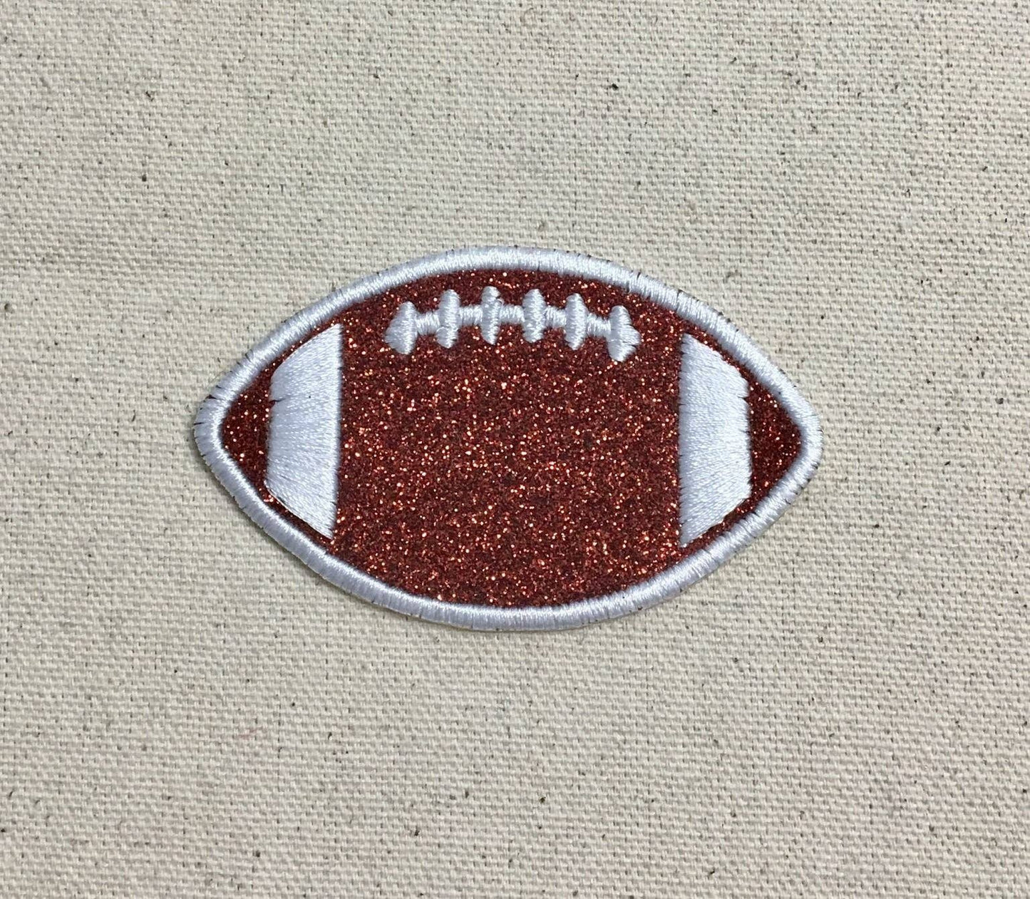 Football - Brown Glitter - White Outline/Stitches - 2", 3", 4" or 5" - Sports - Iron on Applique - Embroidered Patch: 2&quot;