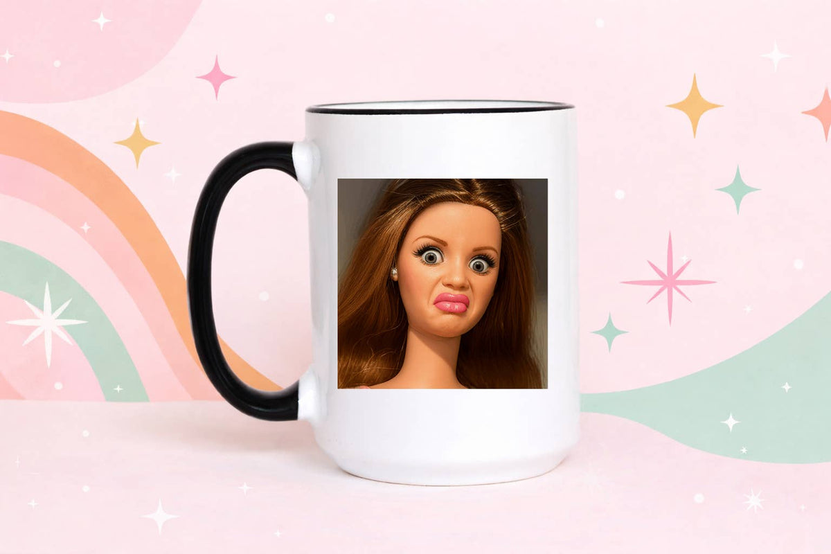 Retro Doll Coffee Mug Sarcastic Gag Gift Mug: 15oz / Black rim/handle