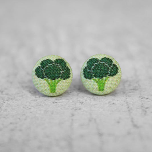 Broccoli Fabric Button Earrings