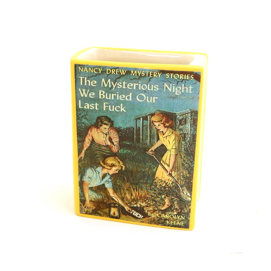 Nancy Drew Parody Book Shaped Pencil Container, decoupaged, vase