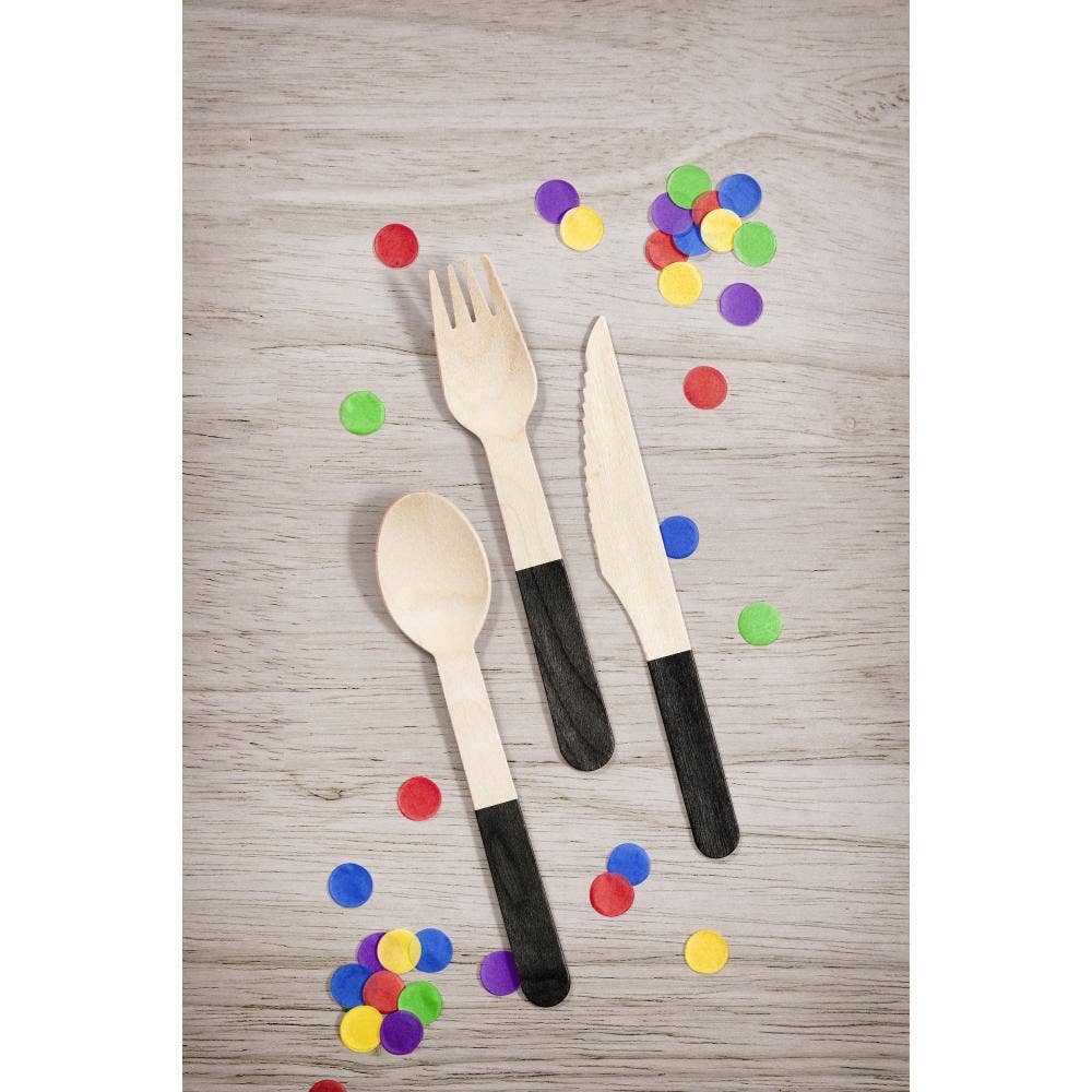 24 pc Black Velvet Wooden Cutlery, Assorted (12 Pkgs/Case)