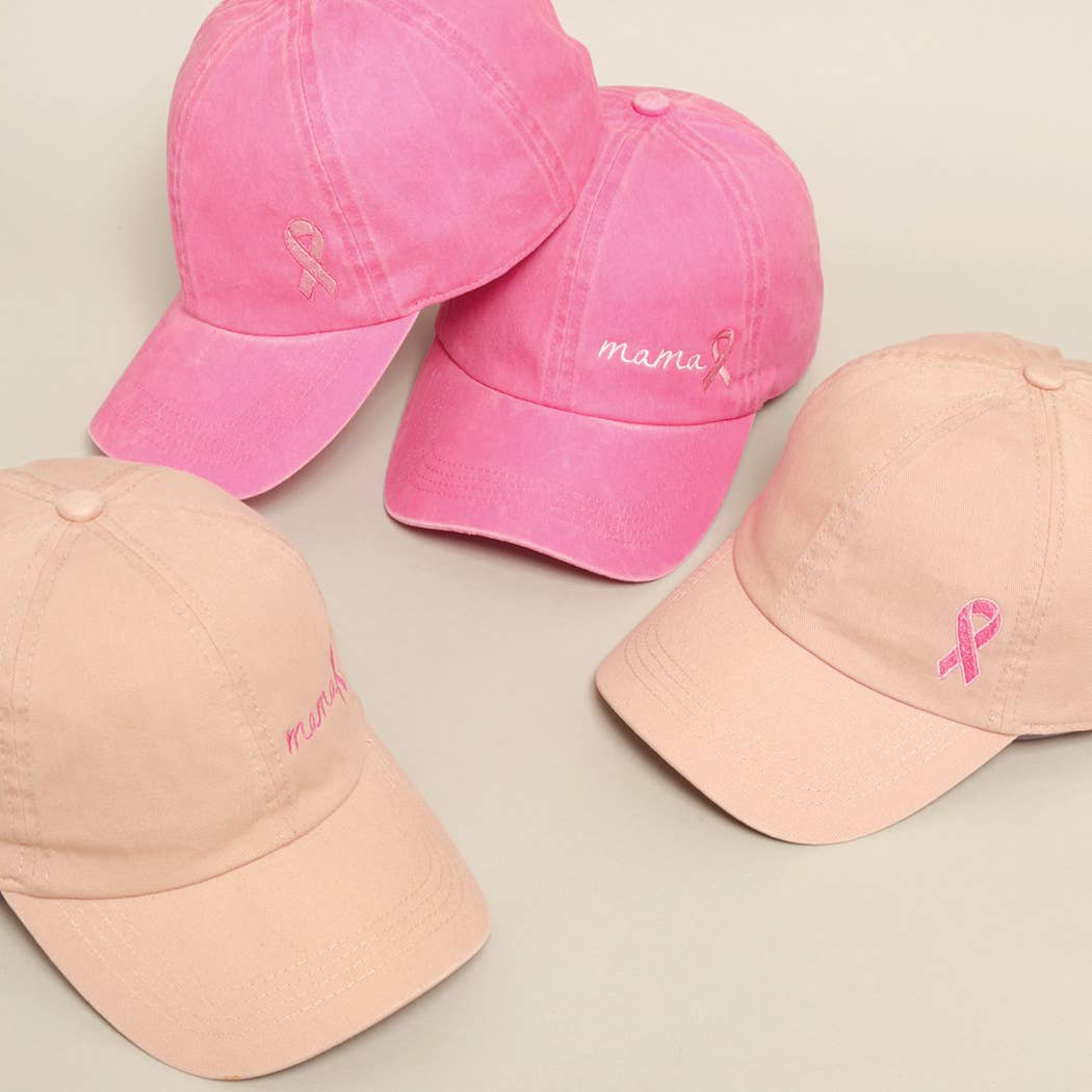 Breast Cancer Awareness Ribbon Baseball Cap: LCAP2478MR-DUSTY PINK / ONE SIZE