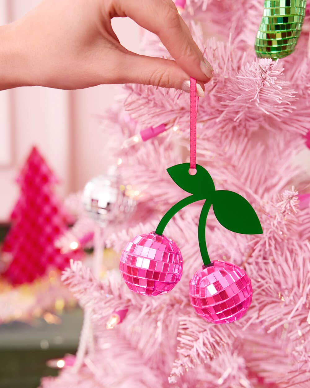 Disco Cherries Ornament - pink disco ornament