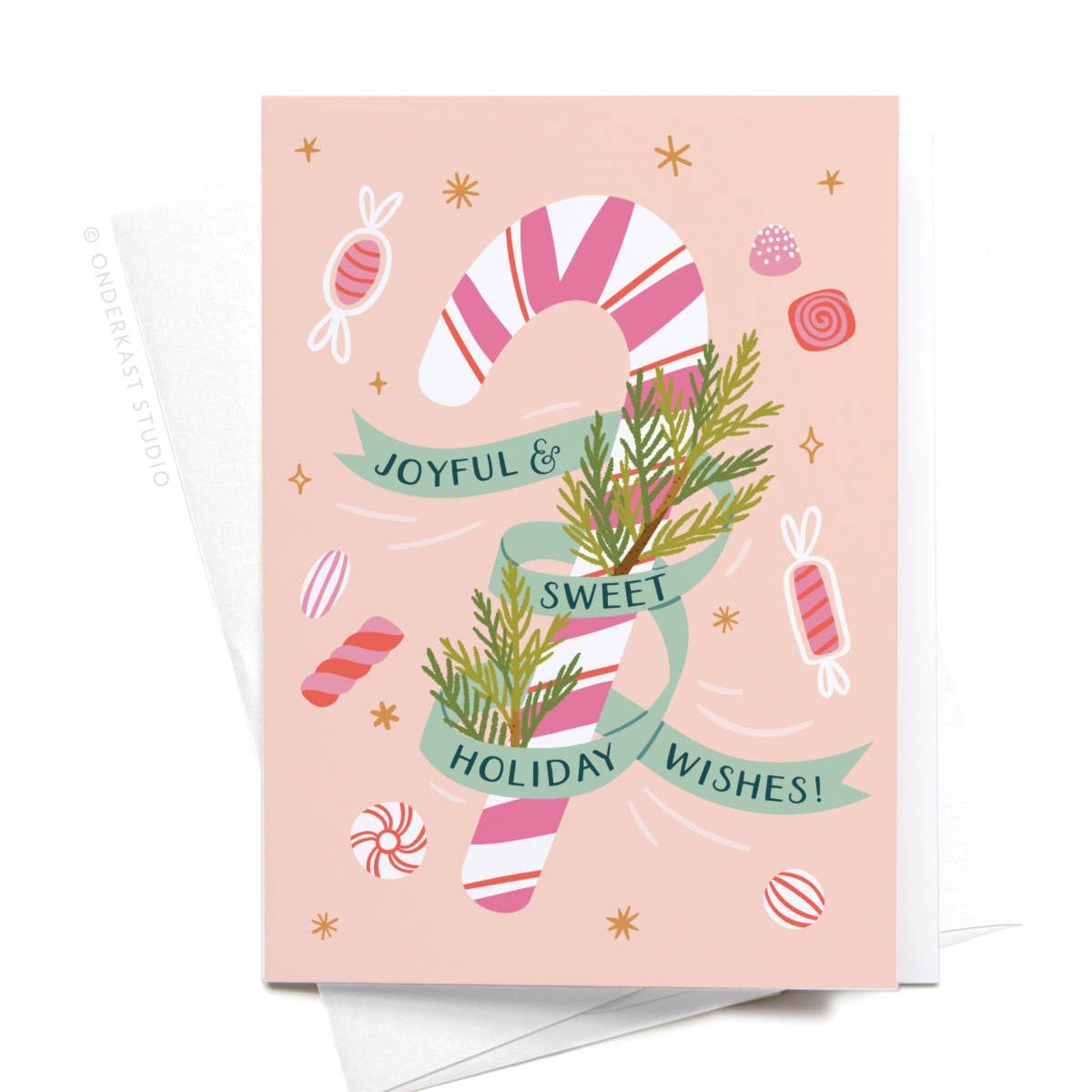 Boxed Set of 10 Joyful & Sweet Candy Cane Folded Notes