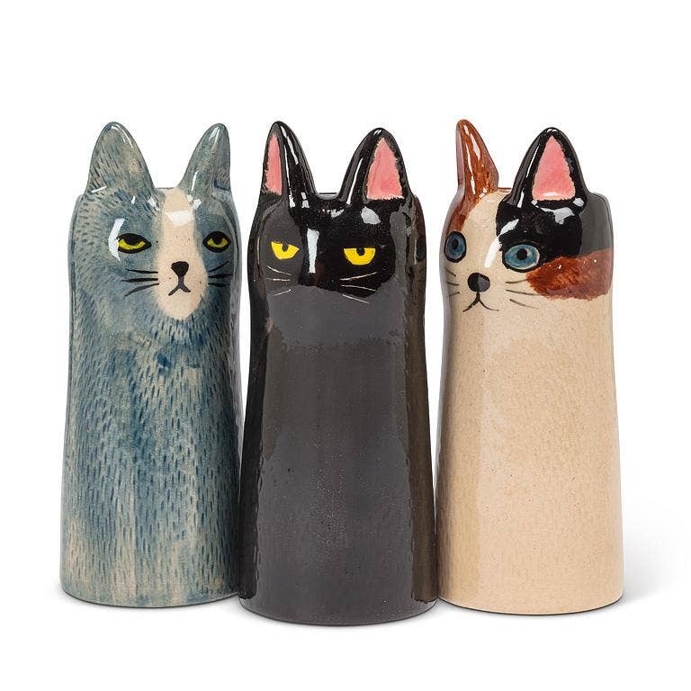 Skinny Cat Vase-6"H: Black