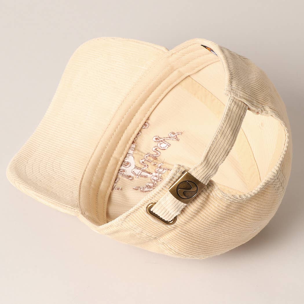 Good things take time Embroidery Corduroy Cap: TAN / ONE SIZE