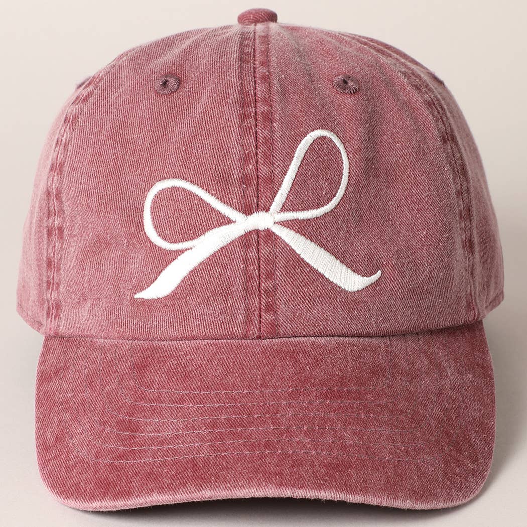 Bow Embroidered Cotton Baseball Cap: Sand / One Size