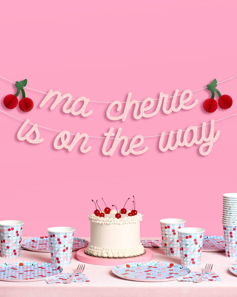 Ma Cherie 3D Glitter Banner - Cherry Baby Shower kids