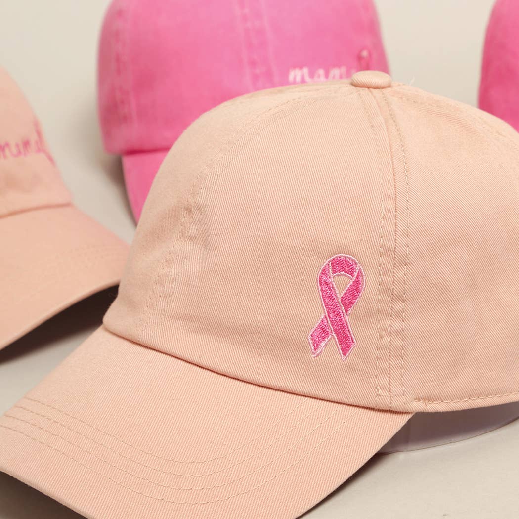 Breast Cancer Awareness Ribbon Baseball Cap: LCAP2478MR-DUSTY PINK / ONE SIZE