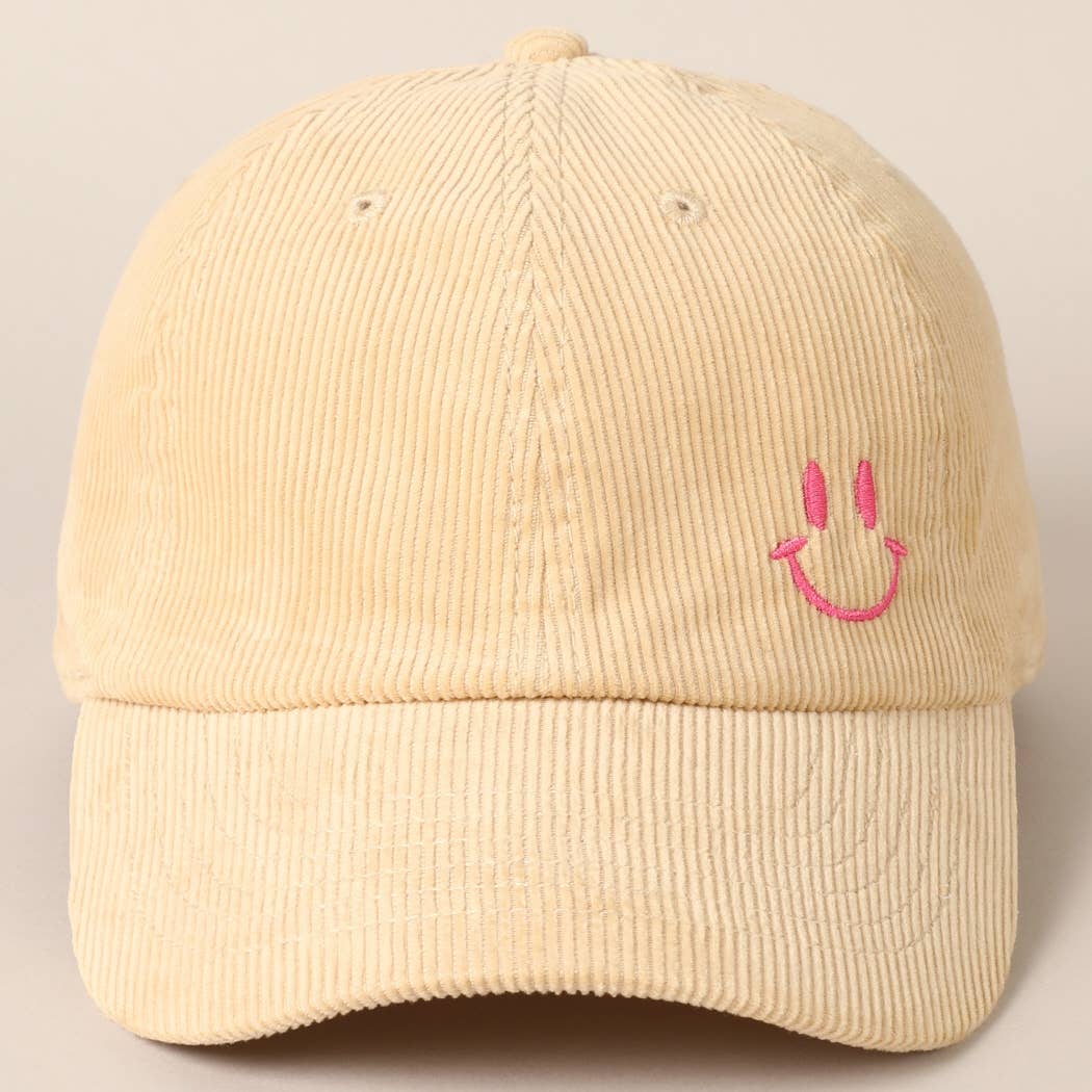Cute Mini Happy Face Embroidered Baseball Cap: SAND / ONE SIZE