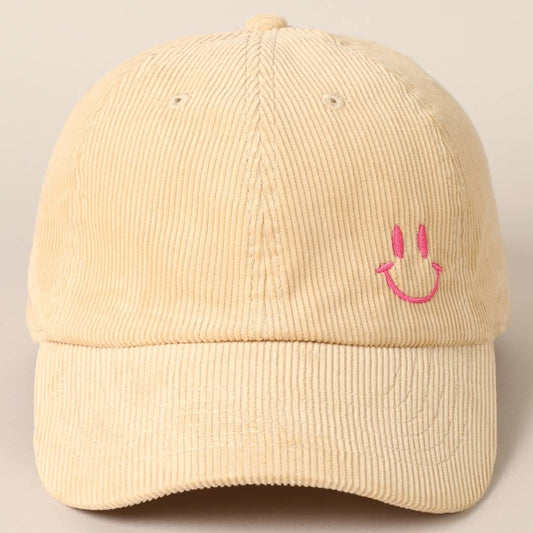 Cute Mini Happy Face Embroidered Baseball Cap: SAND / ONE SIZE