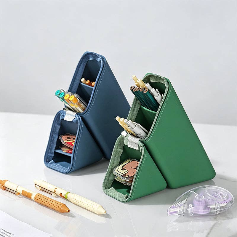 Triangular Standing Silicone Pencil Case: Blue / One Size