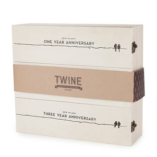 Newlywed's Anniversary Pine Wood Wine Bottle Gift Box