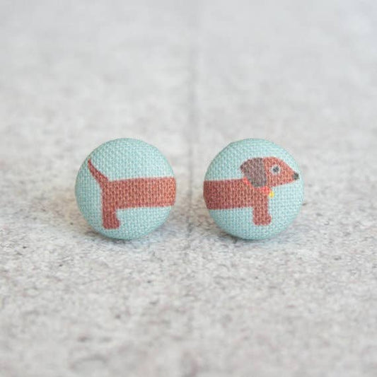 Long Dog Fabric Button Earrings: 0.5 inch wide