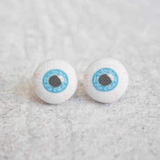 Eyes Fabric Button Earrings: 0.5 inch wide