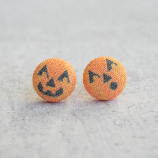 Jack O Lanterns Fabric Button Earrings: 0.5 inch wide