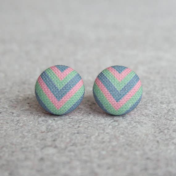 Pastel Fabric Button Earrings: 0.5 inch wide