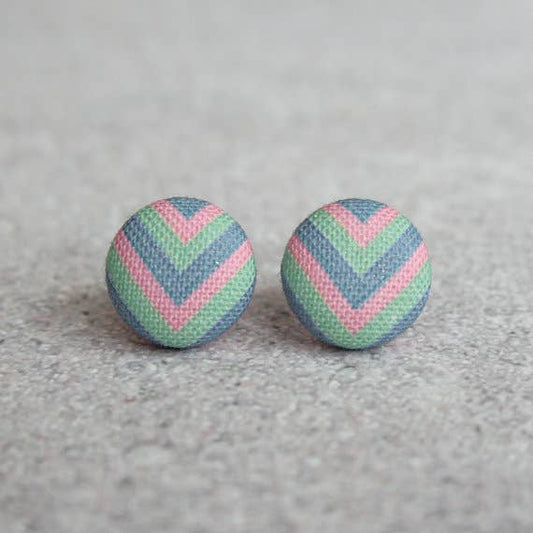 Pastel Fabric Button Earrings: 0.5 inch wide
