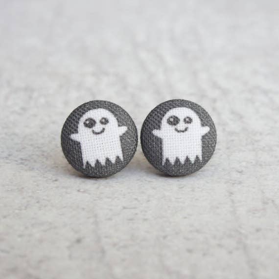 Ghost Fabric Button Earrings: 0.5 inch wide