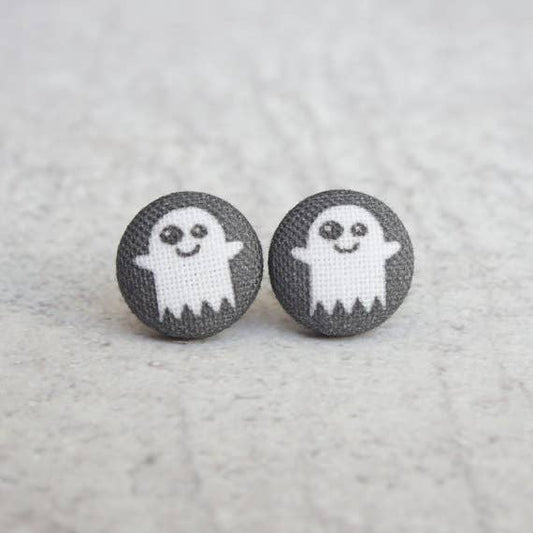 Ghost Fabric Button Earrings: 0.5 inch wide