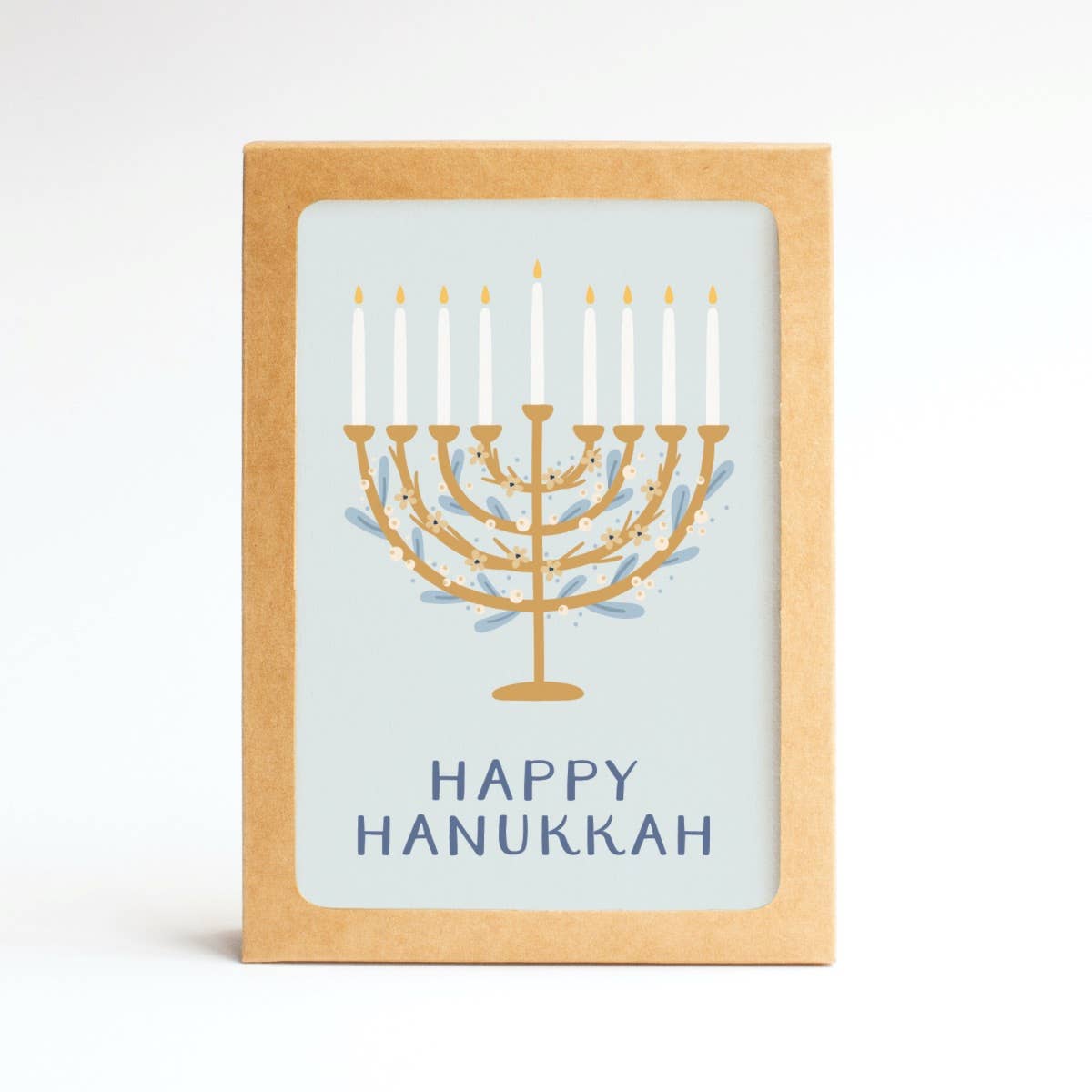 Boxed Set of 10 Happy Hanukkah Floral Menorah Folded Notes