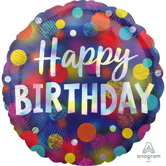 18" Happy Birthday Iridescent Dots Cake Balloon