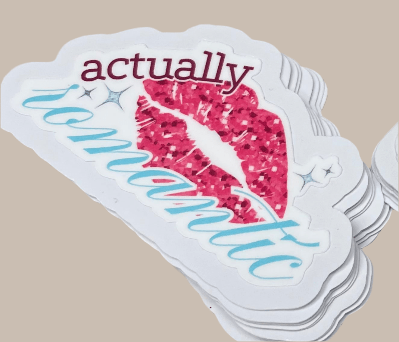 Actually romantic sticker with glitter lips and bling 