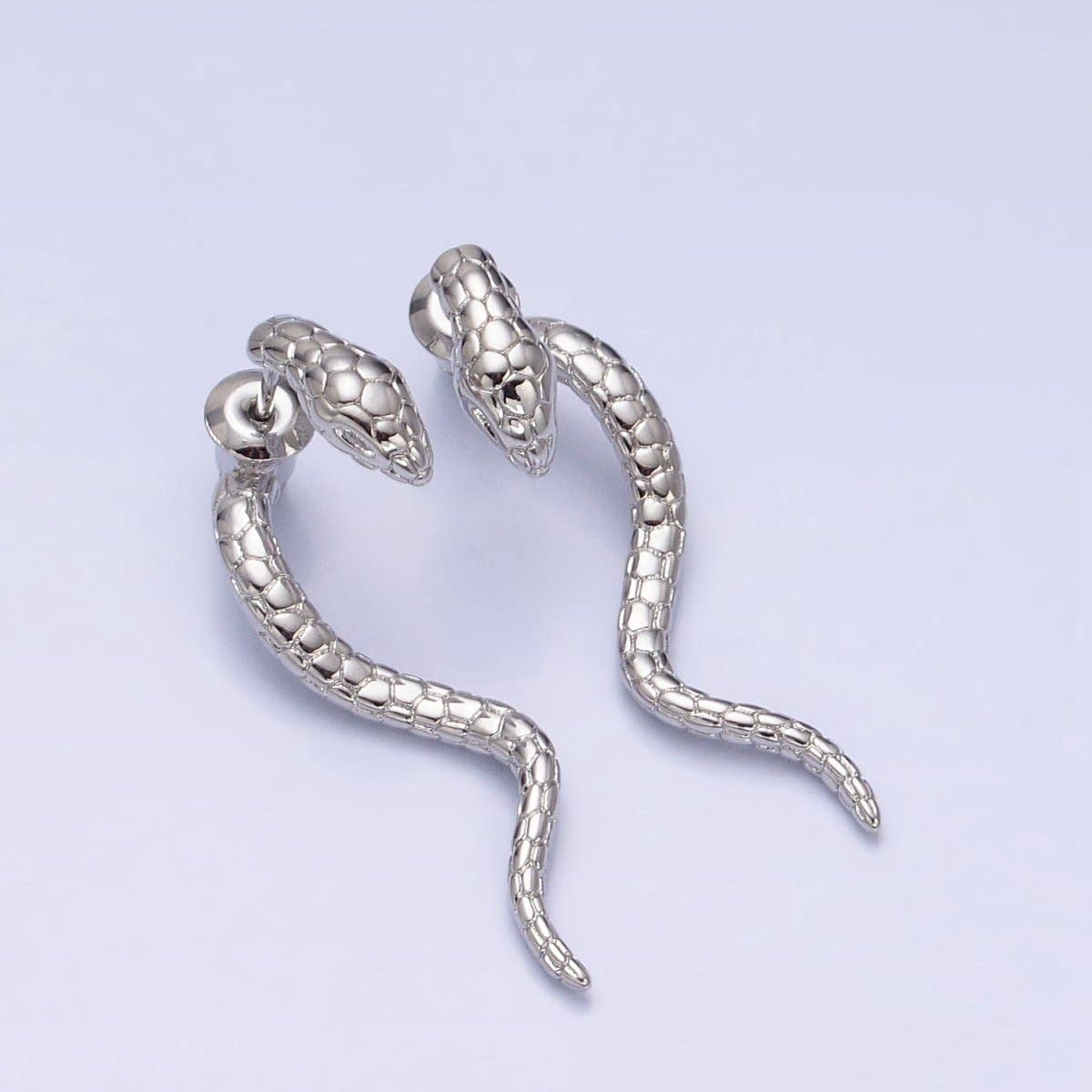 16K Gold Filled Snake Serpent Textured Wavy Drop Stud Earrings in Gold & Silver