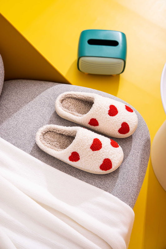 Valentine Heart Illustrated Plush Fur Slip on Slippers (adult): Heart Dot