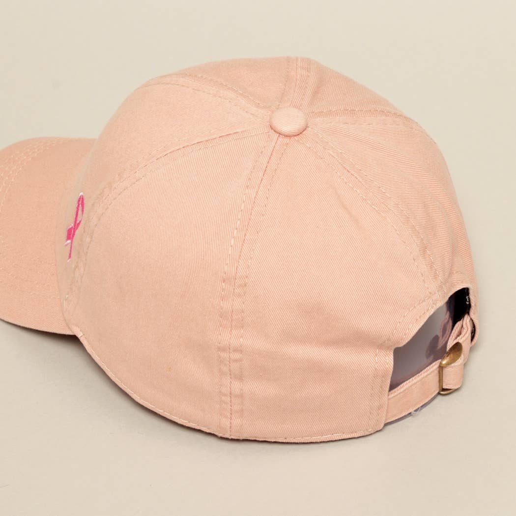 Breast Cancer Awareness Ribbon Baseball Cap: LCAP2478MR-DUSTY PINK / ONE SIZE