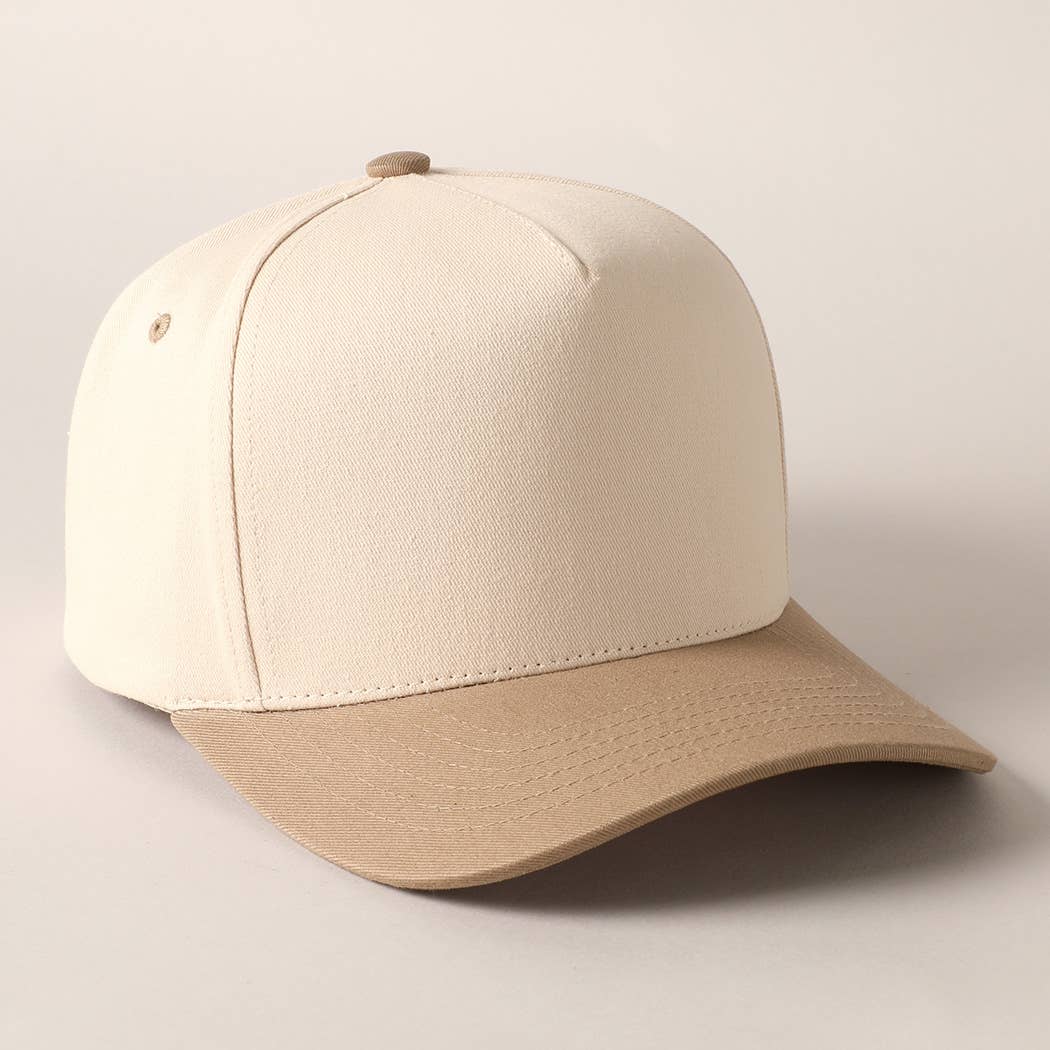 Plain Two Tone Canvas Cotton Baseball Cap : BLK / ONE SIZE