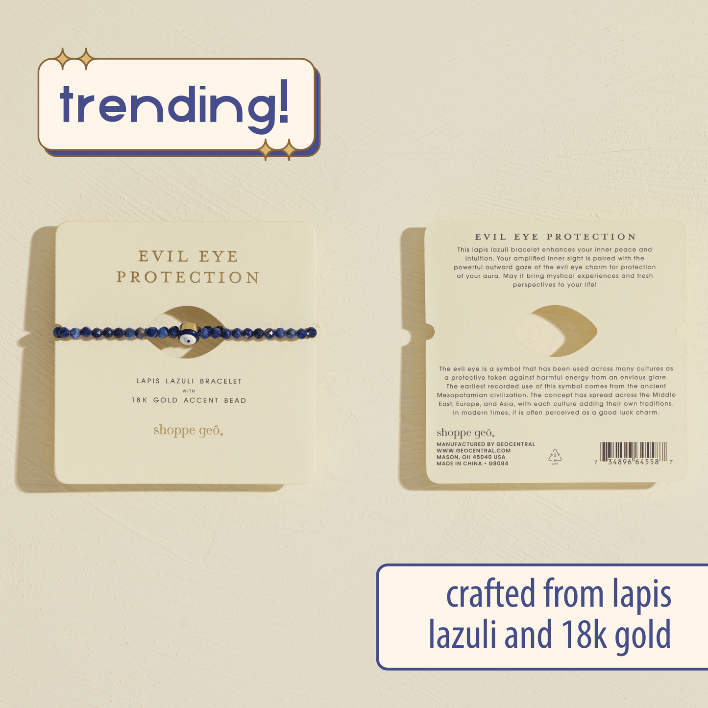 Evil Eye Protection Bracelet – Lapis Lazuli (4mm)