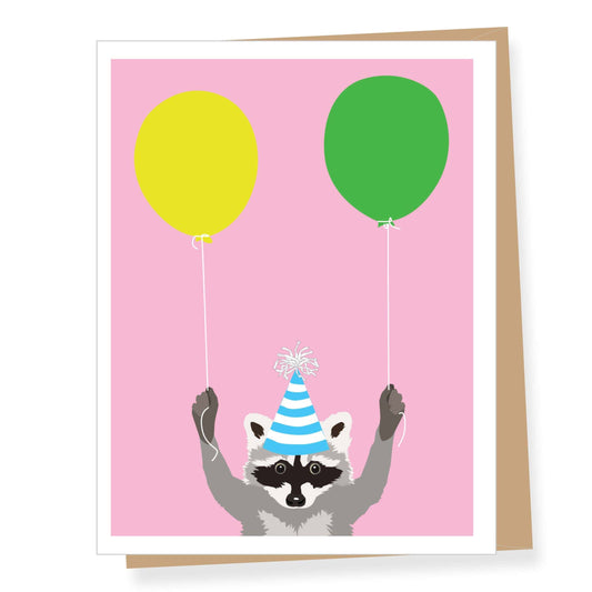 Raccoon with Balloons Birthday Greeting Card