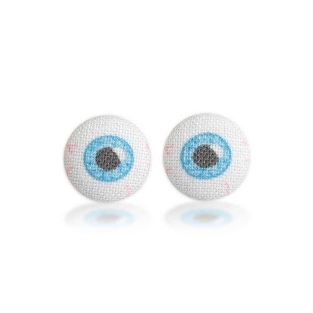 Eyes Fabric Button Earrings: 0.5 inch wide
