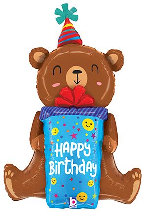 34" Happy Birthday Smiley Gift Bear Balloon