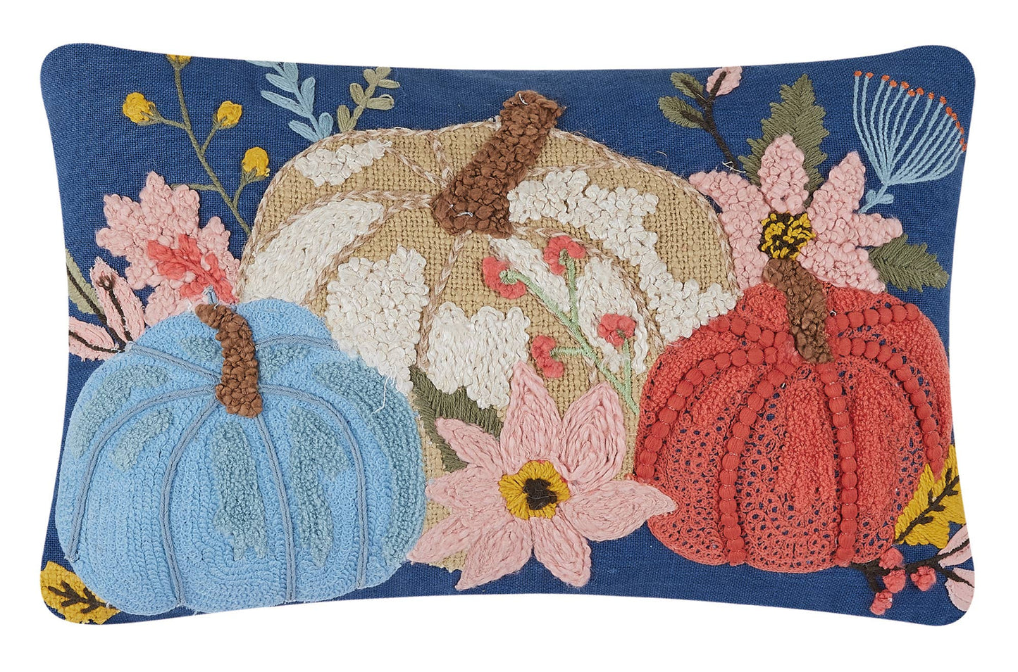 Blue Pumpkin Trio Embroidered Pillow