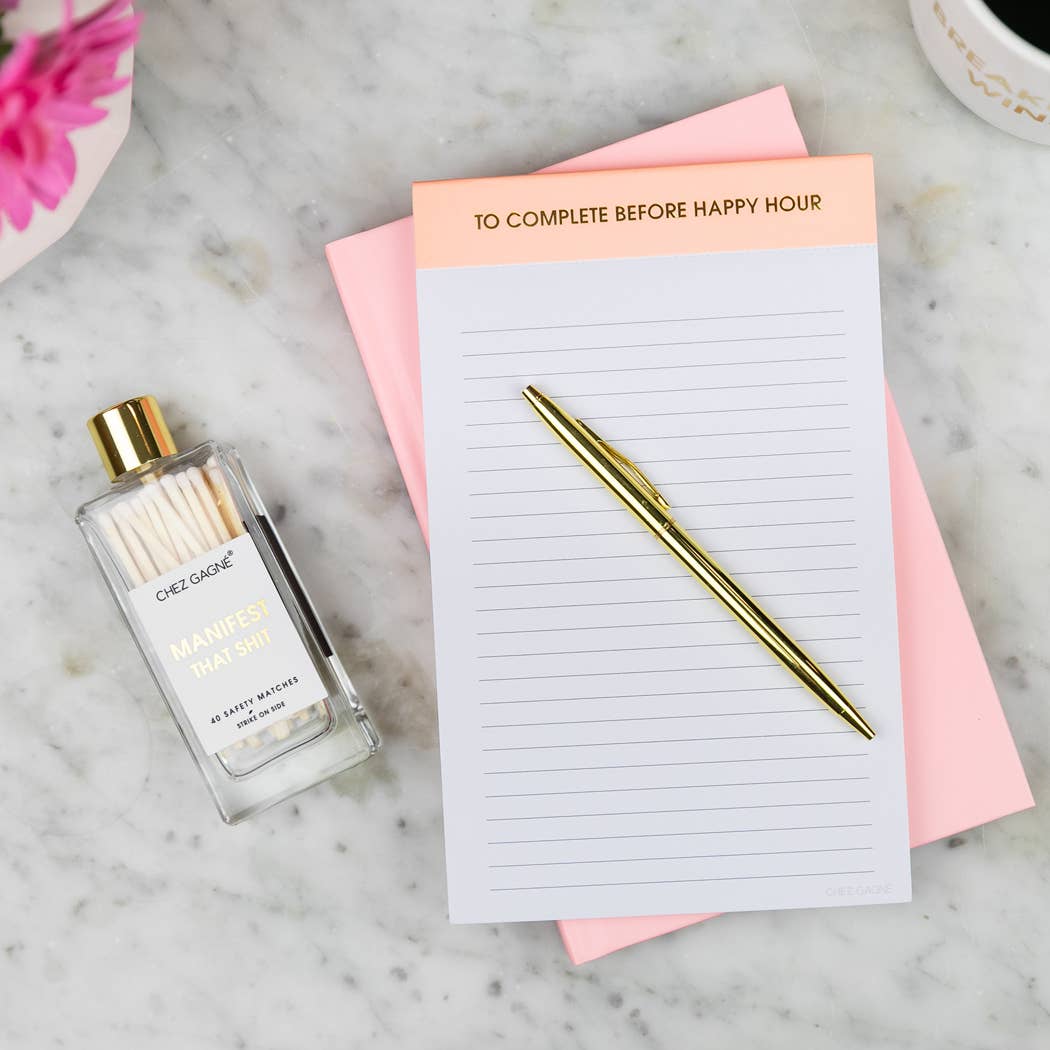 To Complete Before Happy Hour - Lined Notepad  - Sunset Pink - 65 perforated pages - 5x8