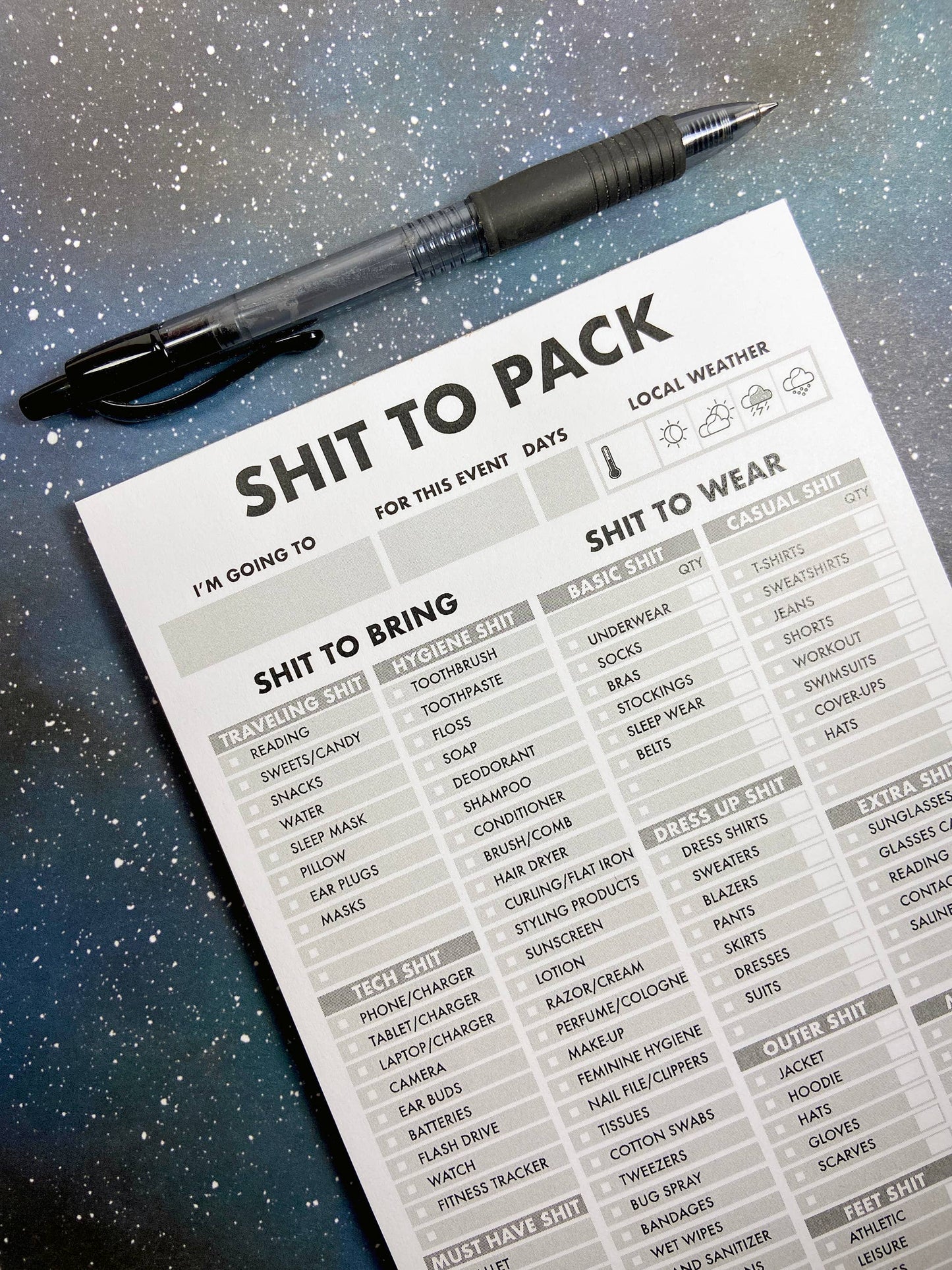 Shit To Pack List Pad