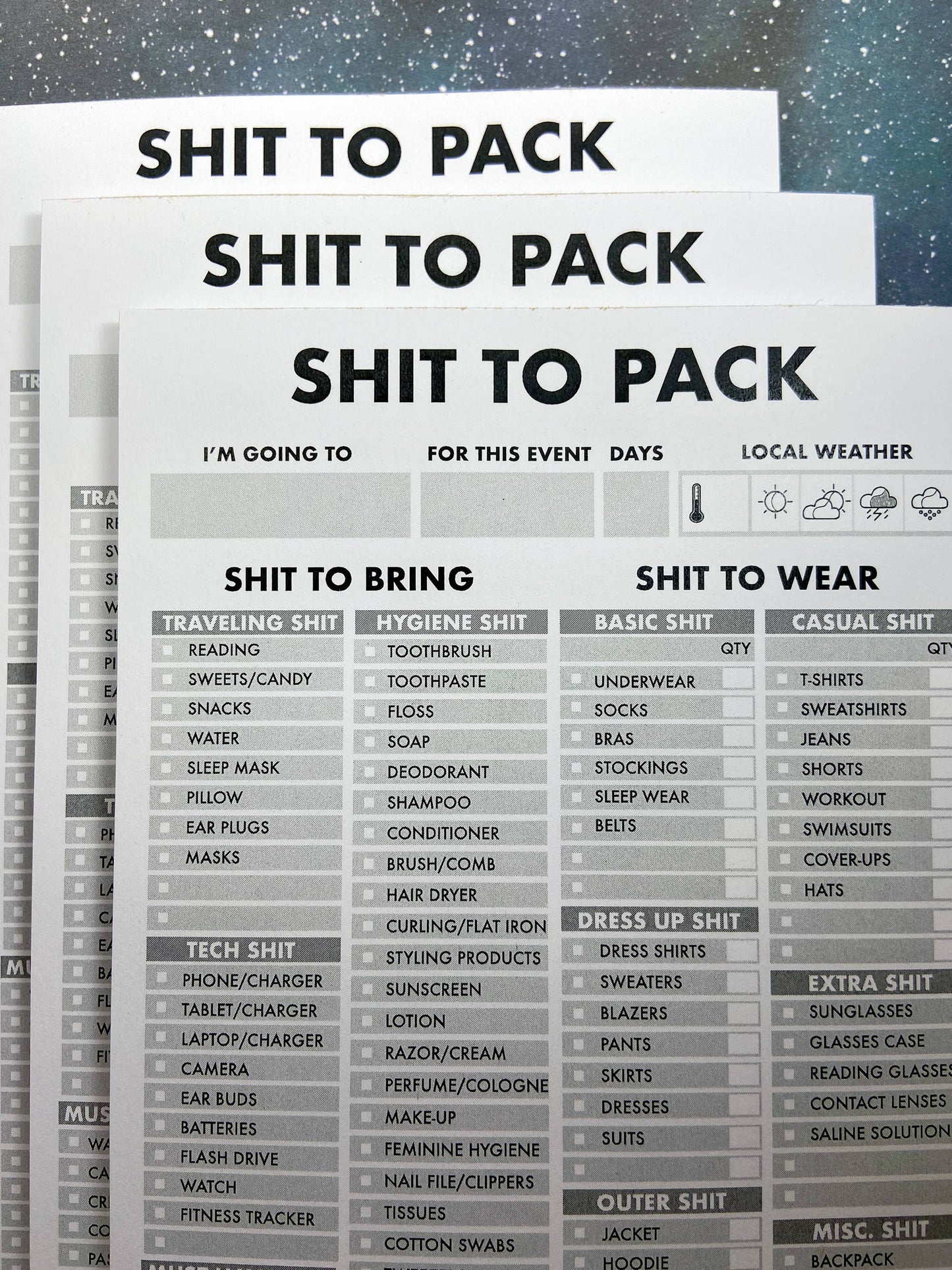 Shit To Pack List Pad