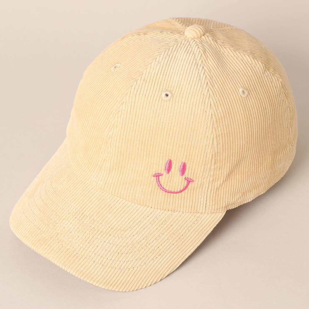 Cute Mini Happy Face Embroidered Baseball Cap: SMOKE PINK / ONE SIZE