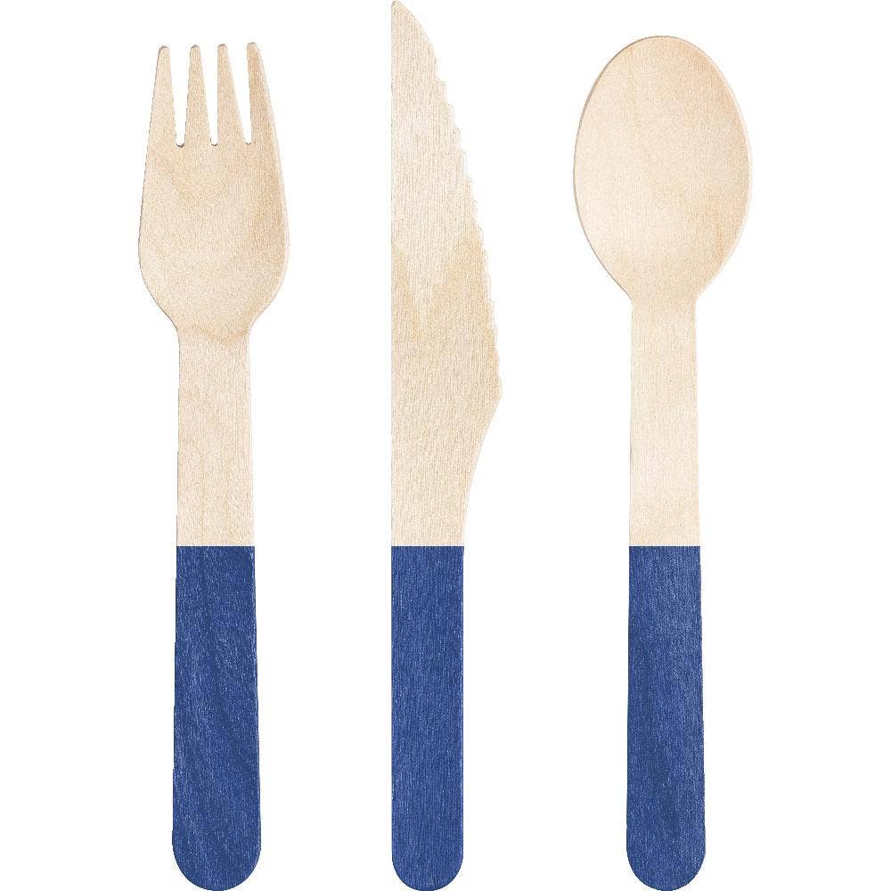 Bulk 24pc Cobalt Wooden Cutlery, Assorted (12 Pkgs per Case)