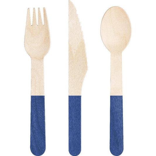 Bulk 24pc Cobalt Wooden Cutlery, Assorted (12 Pkgs per Case)