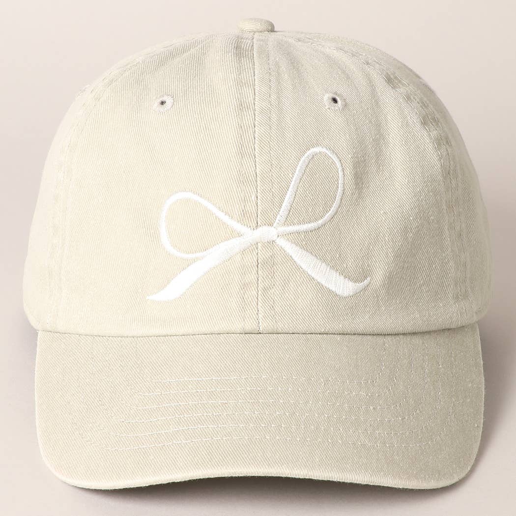 Bow Embroidered Cotton Baseball Cap: Sand / One Size