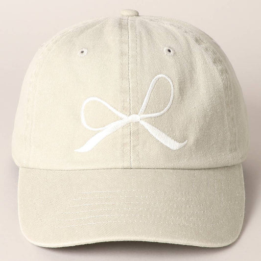 Bow Embroidered Cotton Baseball Cap: Sand / One Size