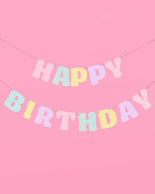 Happy Birthday Pastel Party Banner, Bday Decor, Supplies