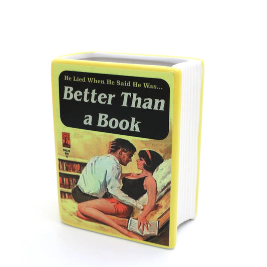 Better than a Book, decoupaged snarky pencil holder vase